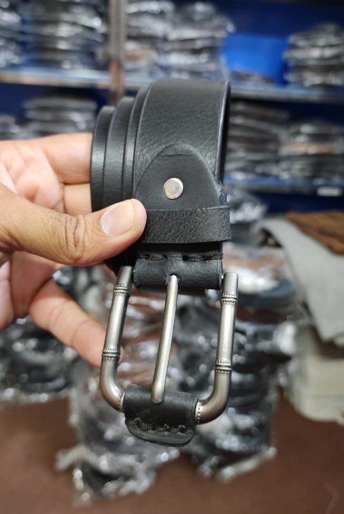 Black Leather Belt with Silver Buckle - view 3