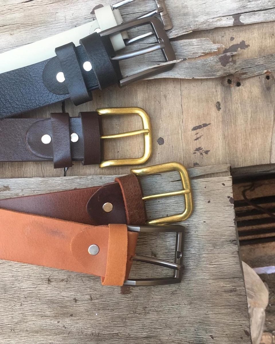 Brown Leather Belt with Brass Buckle - view 2