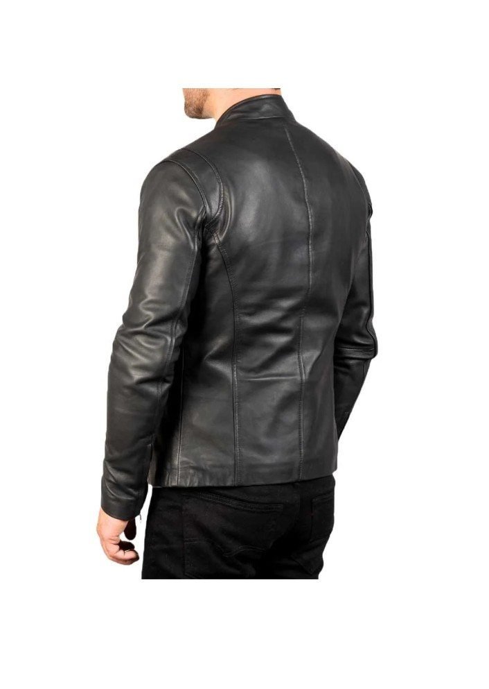 Café Racer Black Leather Jacket - view 3