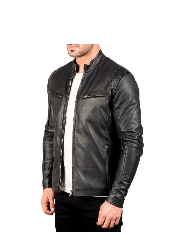 Café Racer Black Leather Jacket - view 4