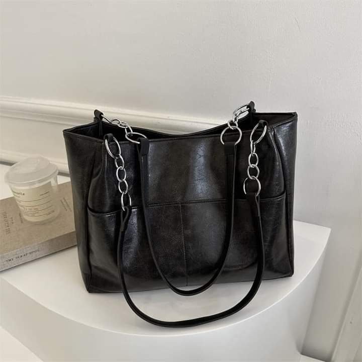 Chain Handle Leather Shoulder Bag - view 2