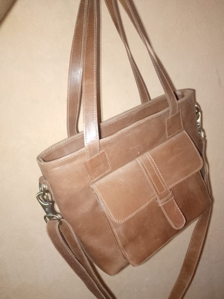 Classic Leather Tote Bag with Front Pocket - view 6