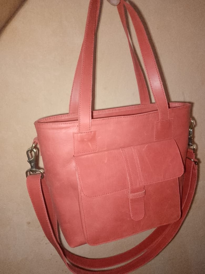 Classic Leather Tote Bag with Front Pocket - view 7