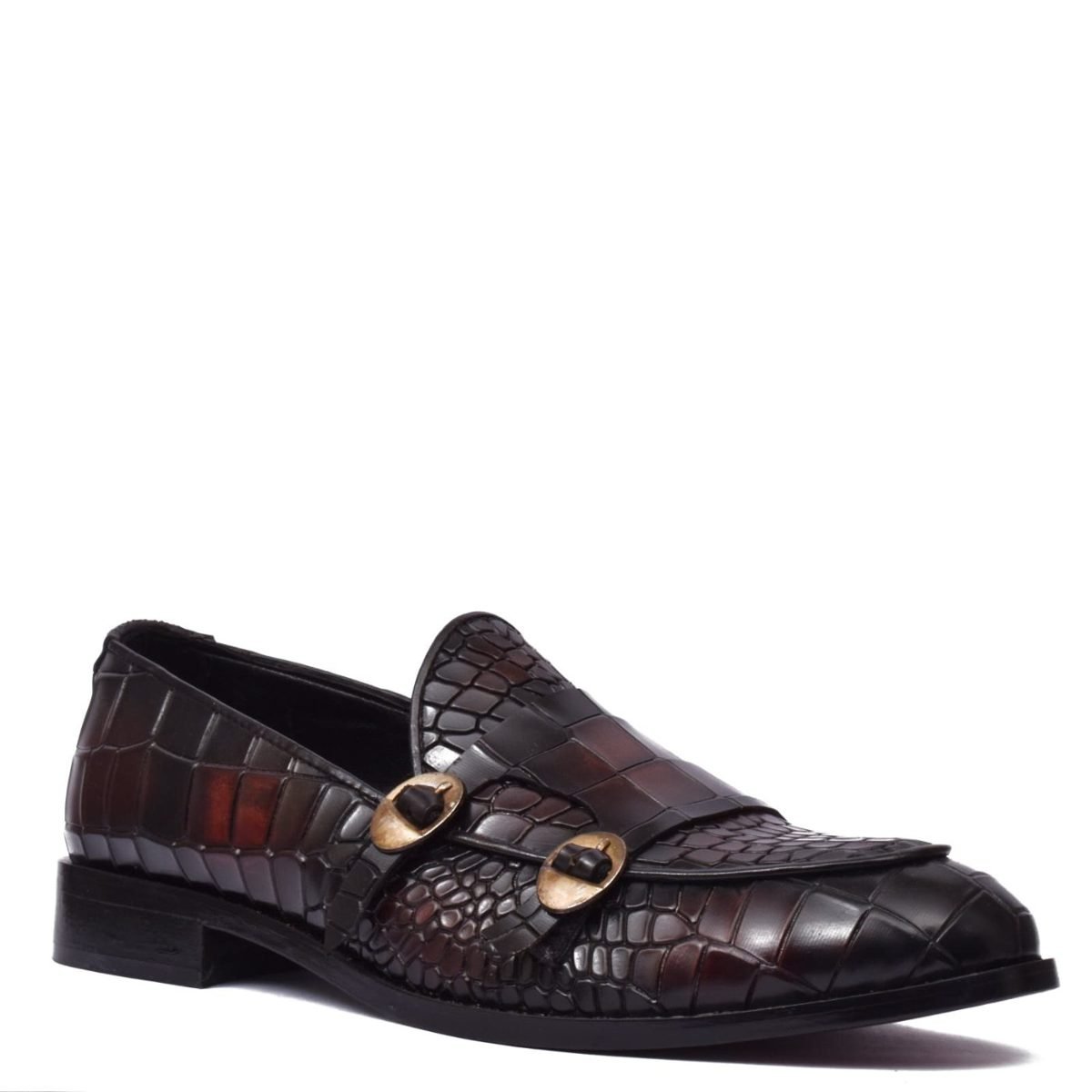 Croc-Embossed Double Monk Strap Shoes - view 2