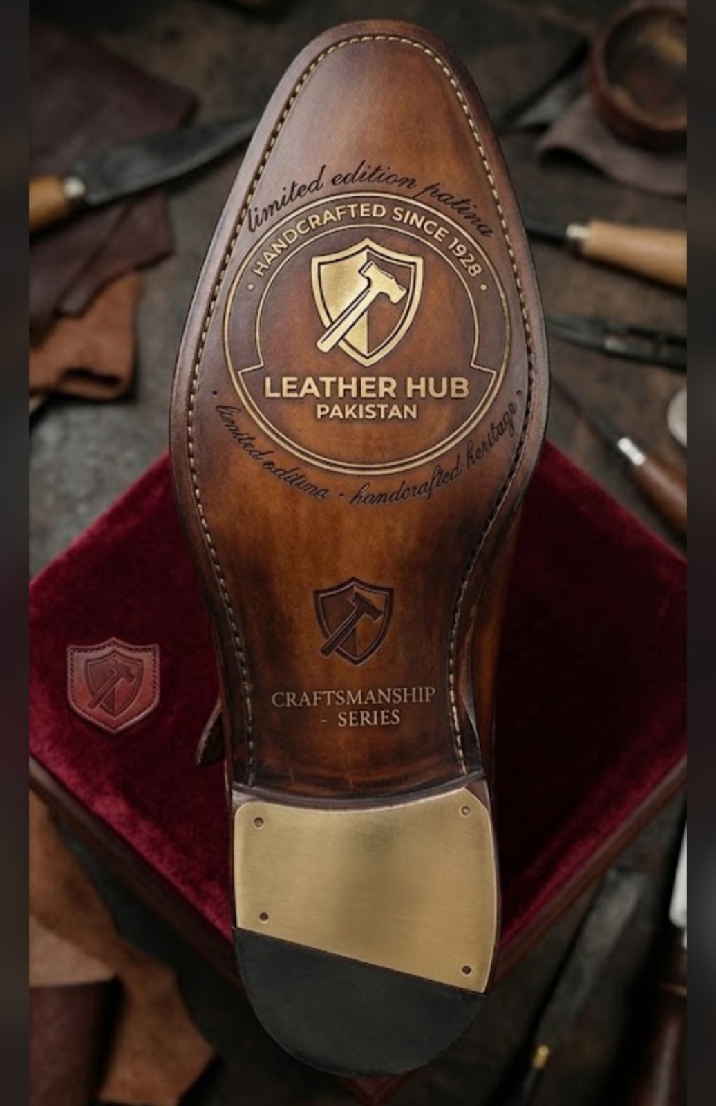 Hand-burnished tan/brown double monk - view 3