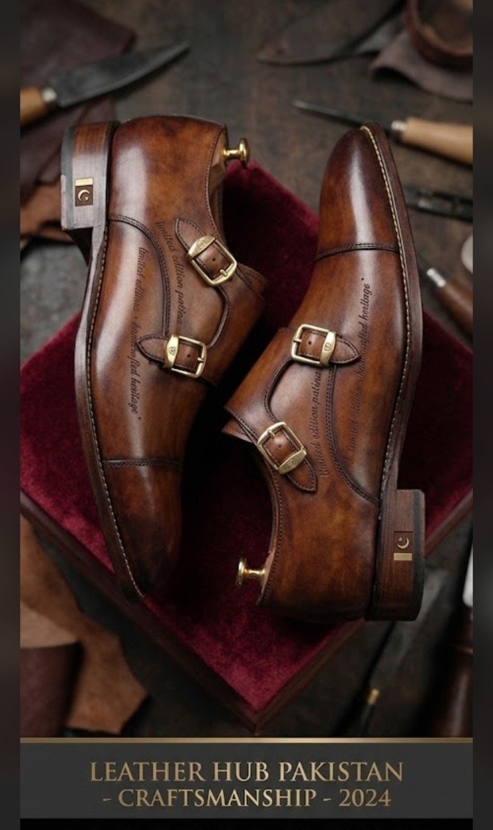 Hand-burnished tan/brown double monk - view 2