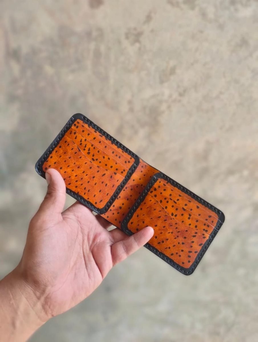 Ostrich-Print Orange Bifold Wallet