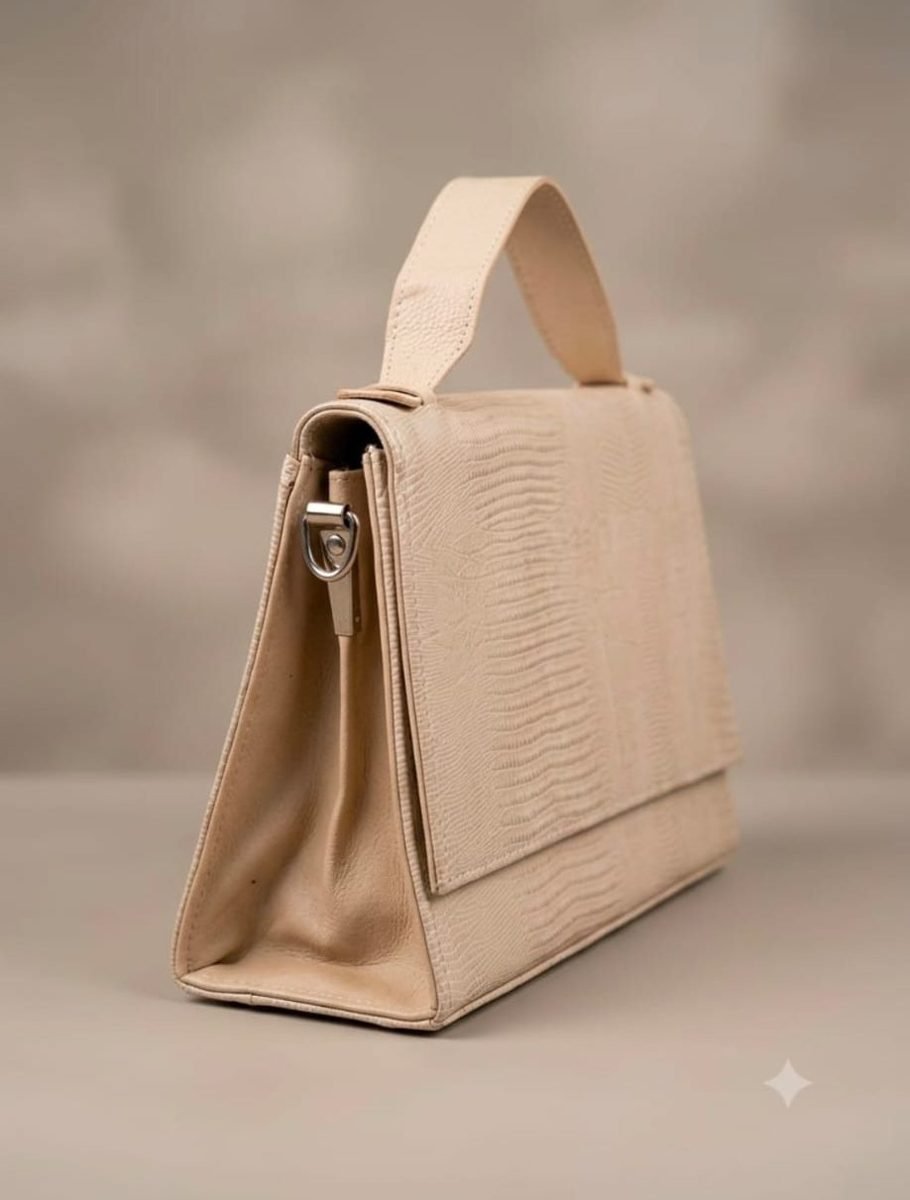 Structured Beige Leather Handbag