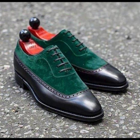 Green Suede Two-Tone Oxford Shoes