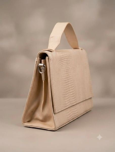 Structured Beige Leather Handbag
